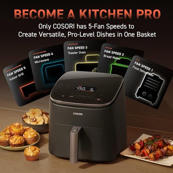 COSORI Air Fryer 9-in-1, Compact & Large 6-Qt, Fast Turbo Modes, 90–450°F Precise Heat for Even Results, Up to 95% Less Oil*, Roast, Bake, Dry, Reheat, Frozen, Broil, Proof, 120V, TurboBlaze, Grey - Image 4