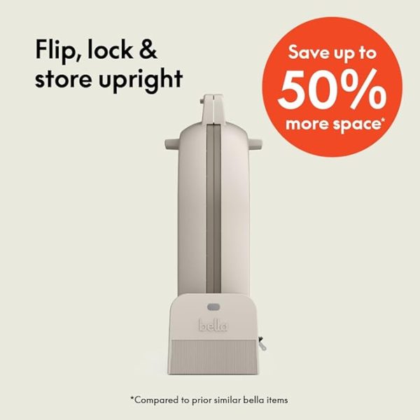 bella Flip-n-Store Belgian Waffle Maker, EverGood™ Ceramic Nonstick Coating, Fits-anywhere™ Kitchenware, Power Indicator Light & Touch Handle, 7” Wide & 1" Deep Plates, 1000 Watt, Oatmilk - Image 2