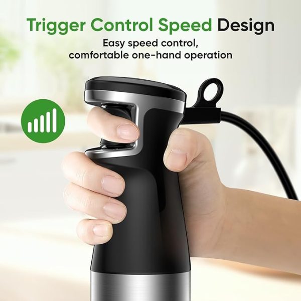 Immersion Blender Handheld 1100W 3 in 1 Corded Stick Hand Blenders for Kitchen with Trigger Speed Control, with Whisk, Milk Frother Attachemnts, Perfect Emulsifier for Soup, Smoothie, Puree - Image 2