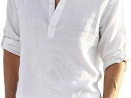 COOFANDY Men's Cotton Linen Henley T-Shirts Long Sleeve Hippie Casual Beach T-Shirts