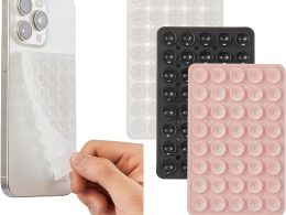 3 Pack Silicone Sticky Grip Holder for Cellphone, Silicone Suction Cup Phone Mount Hands-Free Double Sided Strong Grip Phone Holder for Selfie & Videos, Pink/Black/Transparent