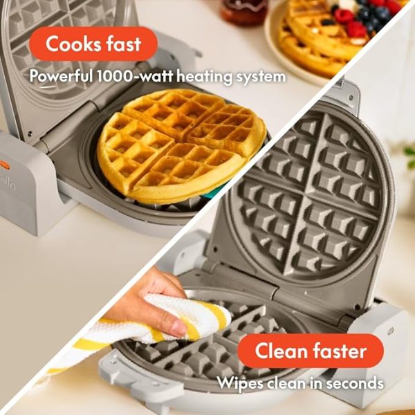 bella Flip-n-Store Belgian Waffle Maker, EverGood™ Ceramic Nonstick Coating, Fits-anywhere™ Kitchenware, Power Indicator Light & Touch Handle, 7” Wide & 1" Deep Plates, 1000 Watt, Oatmilk - Image 4