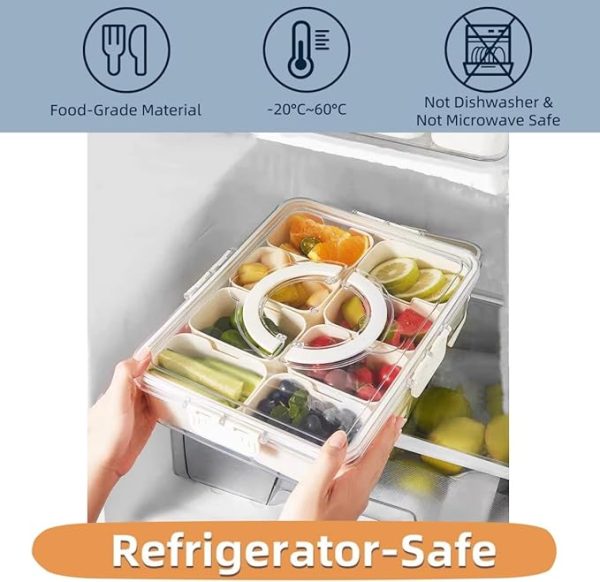 Divided Serving Tray with Lid and Handle,8 Compartments Snacks Box,Snack Fruit and Veggie Tray,Portable Platter for Candy Fruits Nuts Snack Party Entertaining Picnic (1 PCS) - Image 5