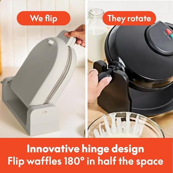 bella Flip-n-Store Belgian Waffle Maker, EverGood™ Ceramic Nonstick Coating, Fits-anywhere™ Kitchenware, Power Indicator Light & Touch Handle, 7” Wide & 1" Deep Plates, 1000 Watt, Oatmilk - Image 5