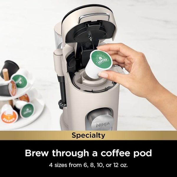 Ninja Pod & Grounds Specialty XL Single-Serve Coffee Maker, K-Cup Pod Compatible, Brews Grounds, Compact Design, Built-In Milk Frother, 68-oz. Reservoir, 6-oz. Cup to 24-oz. Mug Sizes, Stone, PB055AST - Image 5