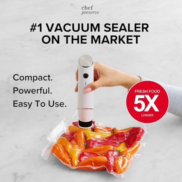 Compact Vacuum Sealer for Food (Vacuum Sealer Machine + 30 Reusable Vacuum Bags) Powerful Handheld Vacuum Sealer Machine, Seal Meal Saver, Portable Food Sealer - Image 5