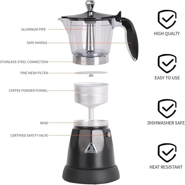 Cuban Coffee Maker, 6 or 3cup Electric Espresso Coffee Maker, Portable Cafeteras Electricas Modernas, Electric Moka Pot with Detachable Base & Overheat Protection, Coffee Gift for Home Travel - Image 2
