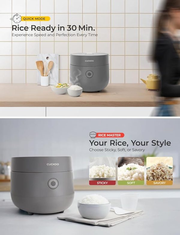 CUCKOO Rice Cooker 6 Cup Uncooked / 12 Cup Cooked, Modern Fuzzy Logic Rice Cooker Small with Delay Timer & Keep Warm Setting, Versatile Food Steamer for Cooking, Non-Stick Inner Pot, Gray (CR-0675FG) - Image 3