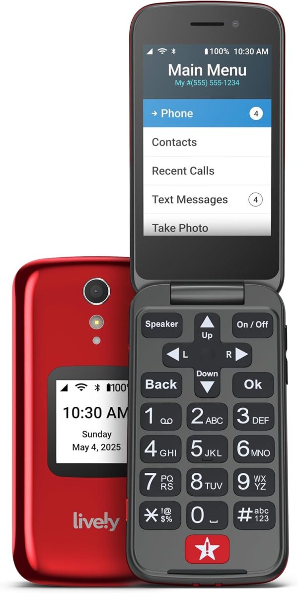 Lively Jitterbug Flip2 - Flip Cell Phone for Seniors - Not Compatible with Other Wireless Carriers - Must Be Activated Phone Plan - Red