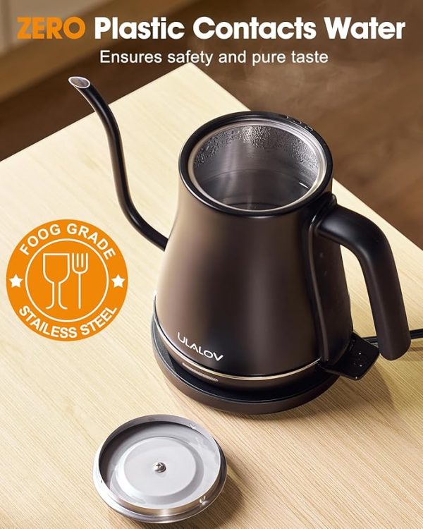 Ulalov Electric Kettle 1L Gooseneck Water Kettle Quick Heating for Pour Over Coffee & Tea, Stainless Steel Hot Water Boiler with Auto Shut-Off, Boil Dry Protection, Matte Black,1200W - Image 3
