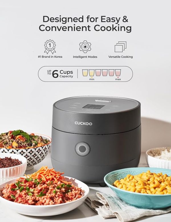 CUCKOO Rice Cooker 6 Cup Uncooked / 12 Cup Cooked, Modern Fuzzy Logic Rice Cooker Small with Delay Timer & Keep Warm Setting, Versatile Food Steamer for Cooking, Non-Stick Inner Pot, Gray (CR-0675FG) - Image 5