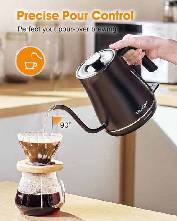 Ulalov Electric Kettle 1L Gooseneck Water Kettle Quick Heating for Pour Over Coffee & Tea, Stainless Steel Hot Water Boiler with Auto Shut-Off, Boil Dry Protection, Matte Black,1200W - Image 4