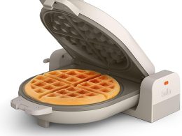 bella Flip-n-Store Belgian Waffle Maker, EverGood™ Ceramic Nonstick Coating, Fits-anywhere™ Kitchenware, Power Indicator Light & Touch Handle, 7” Wide & 1" Deep Plates, 1000 Watt, Oatmilk