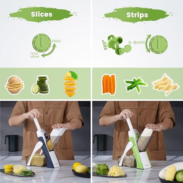 SupMaKin Safe Mandoline Slicer for Kitchen, Potato Slicer, Vegetables Slicer and Chopper, French Fry Cutter, Adjustable Thickness, Dishwasher Safe Chopping Artifact Gift (Green) - Image 3