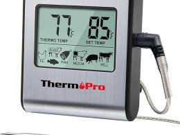 ThermoPro TP16 Large LCD Digital Cooking Food Meat Thermometer for Smoker Oven Kitchen BBQ Grill Thermometer Clock Timer with Stainless Steel Temperature Probe