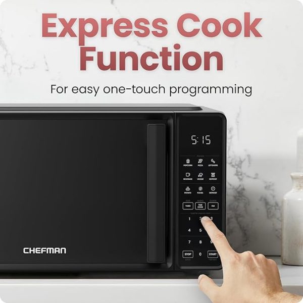 Chefman Countertop Microwave Oven 0.7 Cu. Ft., 700 Watts with 10 Power Levels, 6 Cooking Presets with One-Touch Express Cook, Eco Mode, Child Safety Lock, & Mute Button - Black - Image 4