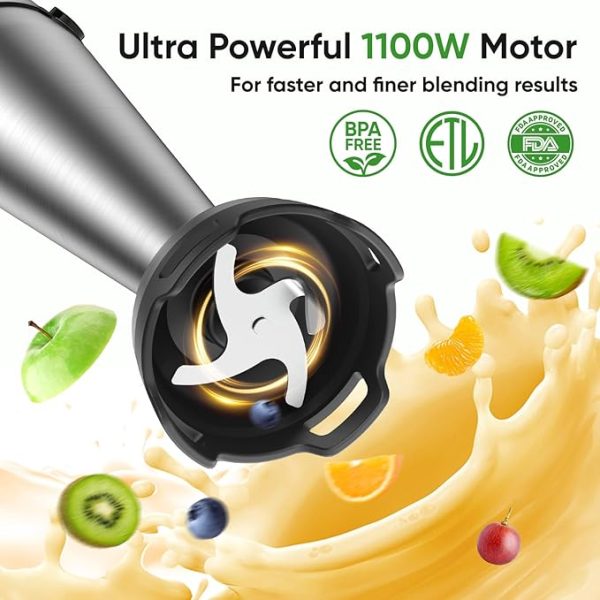 Immersion Blender Handheld 1100W 3 in 1 Corded Stick Hand Blenders for Kitchen with Trigger Speed Control, with Whisk, Milk Frother Attachemnts, Perfect Emulsifier for Soup, Smoothie, Puree - Image 5