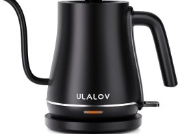 Ulalov Electric Kettle 1L Gooseneck Water Kettle Quick Heating for Pour Over Coffee & Tea, Stainless Steel Hot Water Boiler with Auto Shut-Off, Boil Dry Protection, Matte Black,1200W