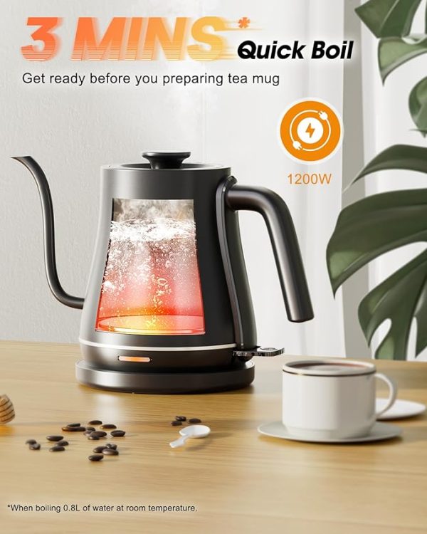 Ulalov Electric Kettle 1L Gooseneck Water Kettle Quick Heating for Pour Over Coffee & Tea, Stainless Steel Hot Water Boiler with Auto Shut-Off, Boil Dry Protection, Matte Black,1200W - Image 5
