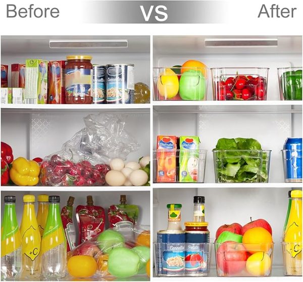 HOOJO Refrigerator Organizers and Storage - 8pcs Clear Plastic Bins For Fridge, Freezer, Kitchen Cabinet, Pantry Organization, BPA Free Fridge Organizer, 12.5" Long, Clear - Image 4