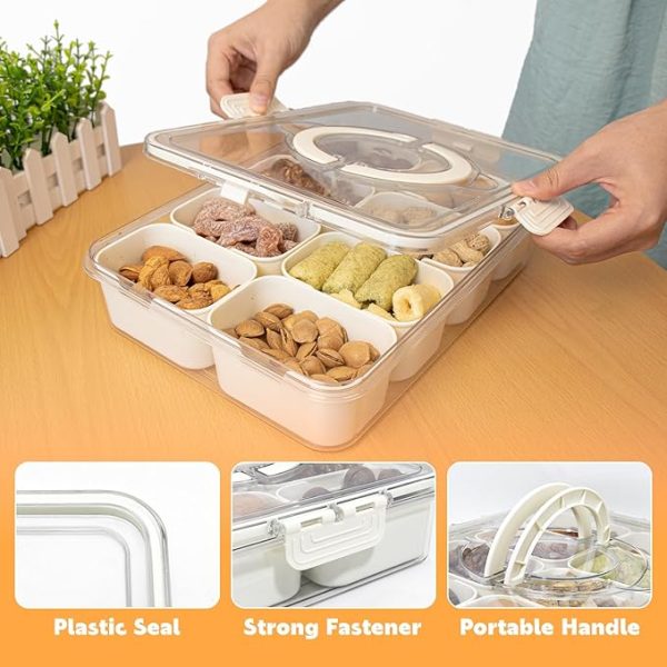 Divided Serving Tray with Lid and Handle,8 Compartments Snacks Box,Snack Fruit and Veggie Tray,Portable Platter for Candy Fruits Nuts Snack Party Entertaining Picnic (1 PCS) - Image 3