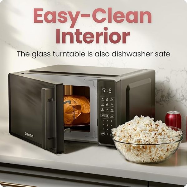 Chefman Countertop Microwave Oven 0.7 Cu. Ft., 700 Watts with 10 Power Levels, 6 Cooking Presets with One-Touch Express Cook, Eco Mode, Child Safety Lock, & Mute Button - Black - Image 3