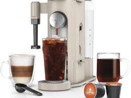 Ninja Pod & Grounds Specialty XL Single-Serve Coffee Maker, K-Cup Pod Compatible, Brews Grounds, Compact Design, Built-In Milk Frother, 68-oz. Reservoir, 6-oz. Cup to 24-oz. Mug Sizes, Stone, PB055AST