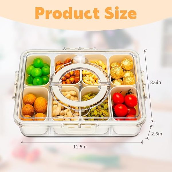 Divided Serving Tray with Lid and Handle,8 Compartments Snacks Box,Snack Fruit and Veggie Tray,Portable Platter for Candy Fruits Nuts Snack Party Entertaining Picnic (1 PCS) - Image 4