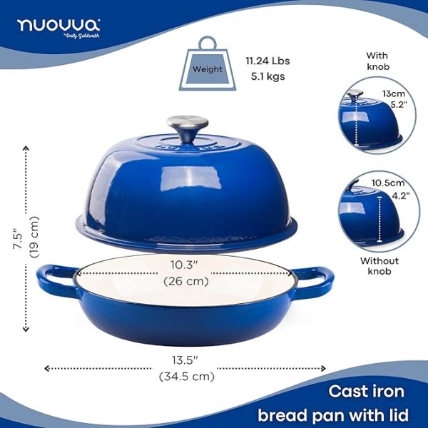 Enamelled Cast Iron Dutch Oven Pot – Dutch Oven For Sourdough Bread Baking – Cast Iron Bread Pot – Dark Blue, 6 Quarts, 22cm – by Nuovva - Image 5