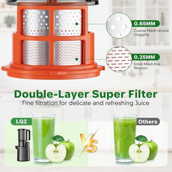 Cold Press Juicer, Masticating Juicer with 5.4" Wide Feed Chute, 350w Slow Juicer Machines Fit Whole Vegetables and Fruits with High Juice Yield, Easy to Clean (Black) - Image 2