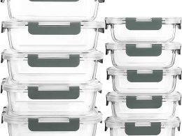 [10-Pack] Glass Meal Prep Containers with Lids, MCIRCO Food Storage Containers with Snap Locking Lids, Airtight Lunch Containers, Microwave, Oven, Freezer and Dishwasher