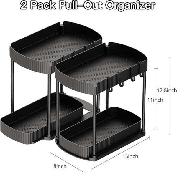 2 Pack Multi-Purpose Pull-Out Storage Organizers, Under Sink Organizers and Storage for Bathroom & Kitchen, Under Cabinet Organizers and storage, 12.8 Inch, Black - Image 4