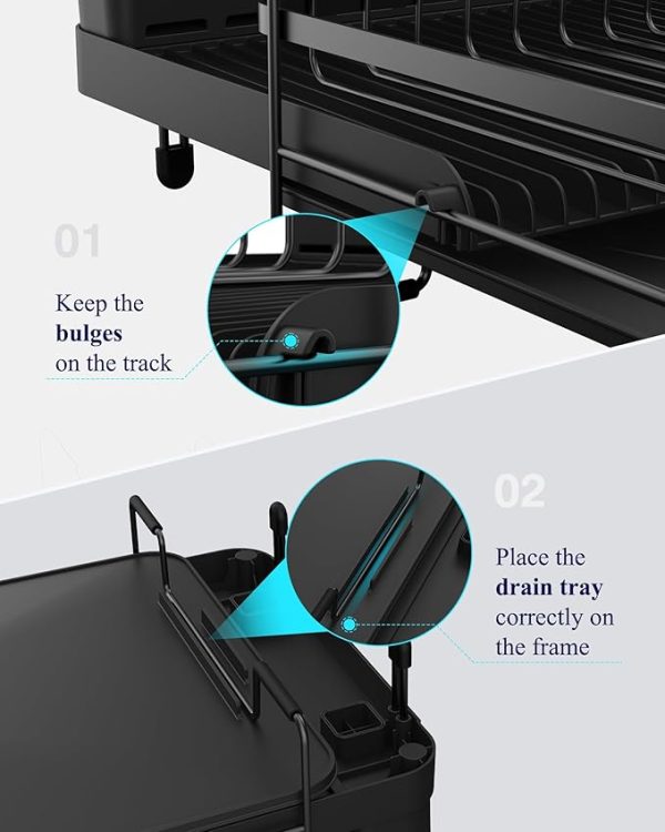 Kitsure Large Dish Drying Rack - Extendable Dish Rack, Multifunctional Dish Rack for Kitchen Counter, Anti-Rust Dish Drainers with Cutlery & Cup Holders 19.2"-26.7" L x 12.9" W, Black - Image 3