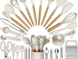 Umite Chef Silicone Kitchen Utensil Set, 34PCS Heat Resistant Kitchen Gadgets and Tools With Grater, Wood Handles for Nonstick Cookware