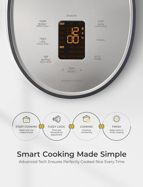 CUCKOO Rice Cooker 6 Cup Uncooked / 12 Cup Cooked, Modern Fuzzy Logic Rice Cooker Small with Delay Timer & Keep Warm Setting, Versatile Food Steamer for Cooking, Non-Stick Inner Pot, Gray (CR-0675FG) - Image 2