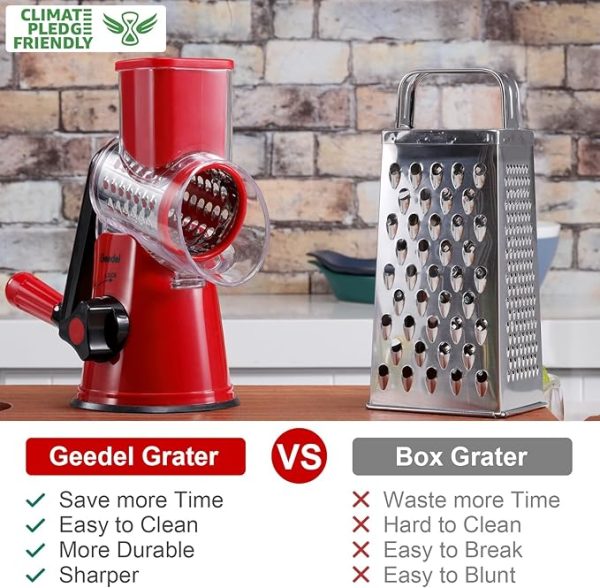 Geedel Rotary Cheese Grater, Kitchen Mandoline Vegetable Slicer with 3 Interchangeable Blades, Easy to Clean Grater for Fruit, Vegetables, Nuts - Image 5