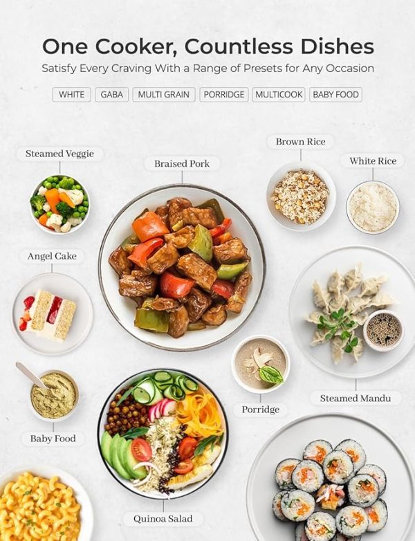CUCKOO Rice Cooker 6 Cup Uncooked / 12 Cup Cooked, Modern Fuzzy Logic Rice Cooker Small with Delay Timer & Keep Warm Setting, Versatile Food Steamer for Cooking, Non-Stick Inner Pot, Gray (CR-0675FG) - Image 4