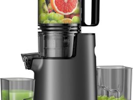 Cold Press Juicer, Masticating Juicer with 5.4" Wide Feed Chute, 350w Slow Juicer Machines Fit Whole Vegetables and Fruits with High Juice Yield, Easy to Clean (Black)