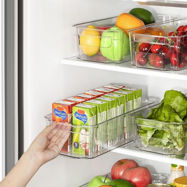 HOOJO Refrigerator Organizers and Storage - 8pcs Clear Plastic Bins For Fridge, Freezer, Kitchen Cabinet, Pantry Organization, BPA Free Fridge Organizer, 12.5" Long, Clear - Image 3