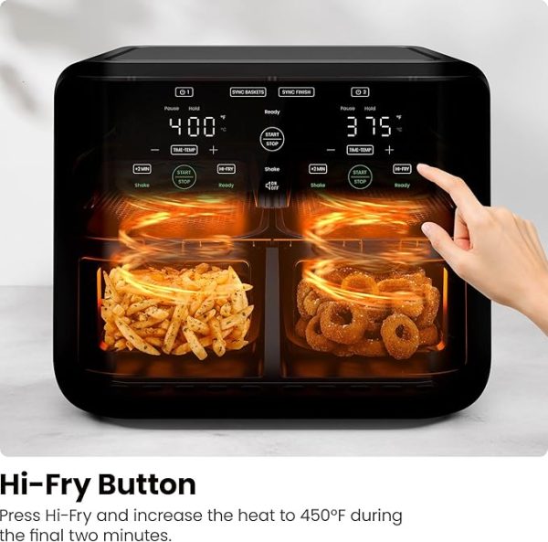Chefman 6 Quart Dual Basket Air Fryer - Digital Touchscreen, Smart Sync Finish, Hi-Fry, Auto Shutoff, 2 Independent 3QT Nonstick Dishwasher-Safe Frying Baskets - Digital Double Air Fryer - Black - Image 2