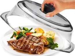 Tall Glass Microwave Splatter Cover for Food - Cookware & Bakeware Serving Dish Cover, Plate Splatter Guard Lid with Easy Grip Silicone Handle Knob - 100% Food Grade BPA Free & Dishwasher Safe - 10in.