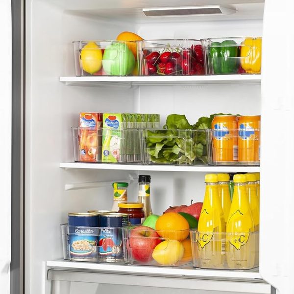 HOOJO Refrigerator Organizers and Storage - 8pcs Clear Plastic Bins For Fridge, Freezer, Kitchen Cabinet, Pantry Organization, BPA Free Fridge Organizer, 12.5" Long, Clear - Image 5