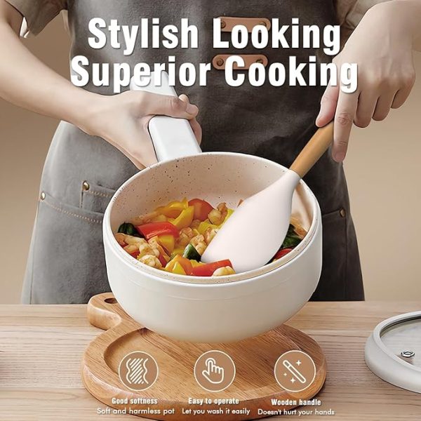 Silicone Cooking Utensils Set - Silicone Kitchen Utensils for Cooking Wooden Handles, 446°F Heat Resistant Kitchen Utensil Spatula Sets w Holder, Gadgets for Non-Stick Cookware BPA FREE (Cream White) - Image 5