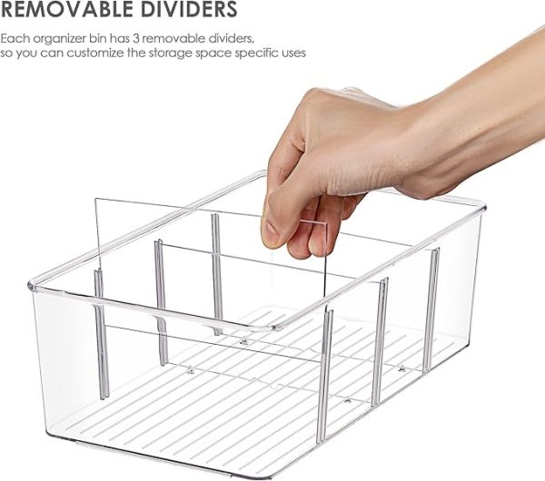 Vtopmart 4 Pack Food Storage Organizer Bins, Clear Plastic Bins for Pantry, Kitchen, Fridge, Cabinet Organization and Storage, 4 Compartment Holder Packets, Snacks, Pouches, Spice Packets - Image 4