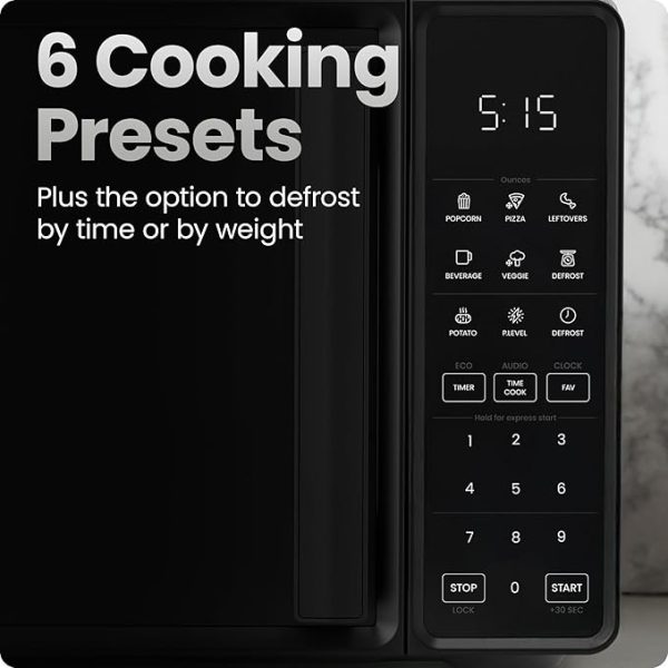 Chefman Countertop Microwave Oven 0.7 Cu. Ft., 700 Watts with 10 Power Levels, 6 Cooking Presets with One-Touch Express Cook, Eco Mode, Child Safety Lock, & Mute Button - Black - Image 6