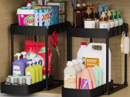 2 Pack Multi-Purpose Pull-Out Storage Organizers, Under Sink Organizers and Storage for Bathroom & Kitchen, Under Cabinet Organizers and storage, 12.8 Inch, Black