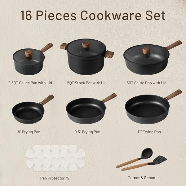 CAROTE Nonstick Pots and Pans,Cookware Set 16pcs Kitchen Cooking Sets, Pot and Pan Non Stick w/Frying pan - Image 2
