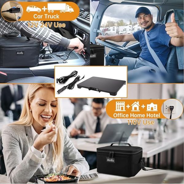 Aotto Portable Oven, Electric Lunch Box Food Heater - 12V/24V/110V 3-in-1 Car Food Warmer - Mini Personal Microwave Heated Lunch Box Warmer for Car, Truck, Travel, Office & Home Use - Black - Image 5