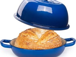 Enamelled Cast Iron Dutch Oven Pot – Dutch Oven For Sourdough Bread Baking – Cast Iron Bread Pot – Dark Blue, 6 Quarts, 22cm – by Nuovva