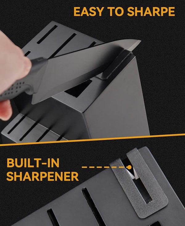 Knife Set, 15 Pcs Kitchen Knife Set with Block Self Sharpening, Dishwasher Safe, 6 Steak Knives, Anti-slip handle, Black - Image 4